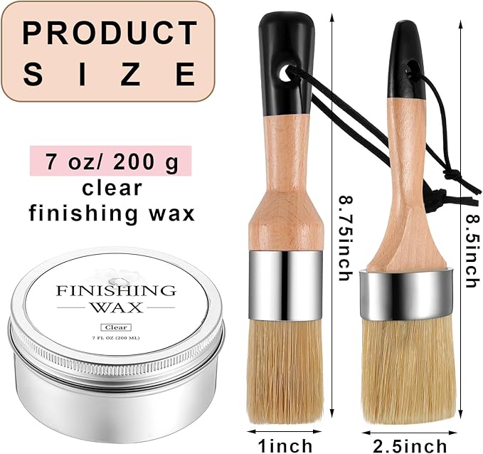 Clear Finishing Wax Furniture Wax Chalk Paint Sealing polish with 2 Brush 7 oz Sealing Wood polish for Painting Waxing Interior Furniture Cabinets Home Accessories
