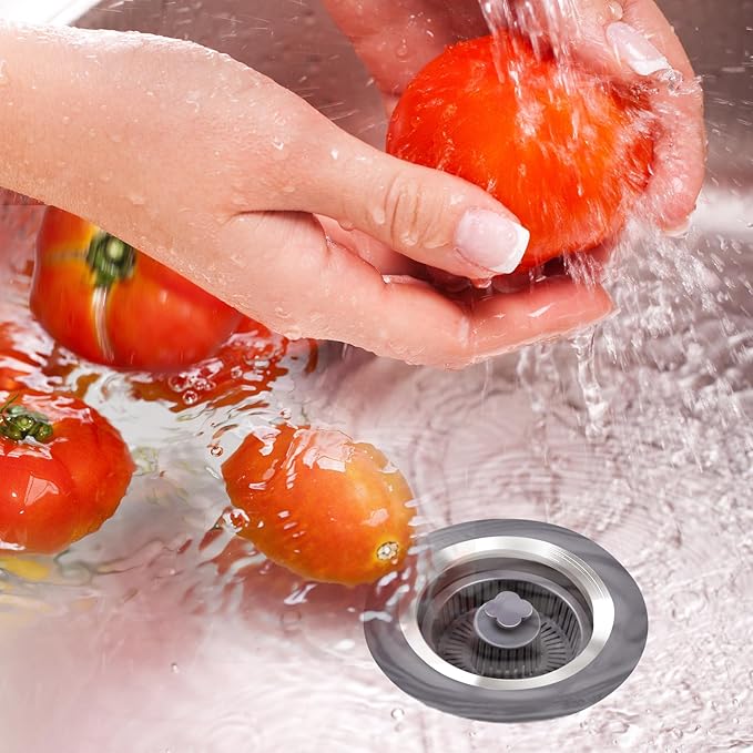 3 in 1 Kitchen Sink Stopper with Strainer Basket, Stainless Steel Anti-Clogging Drain Plug for US Standard 3-1/2" Sink