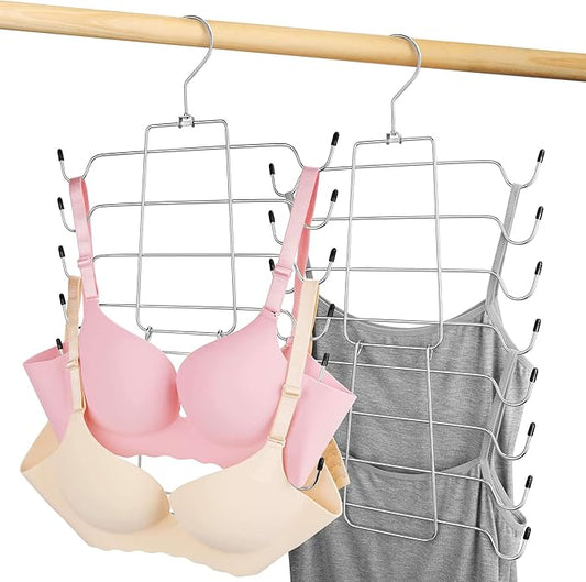4 Pack Tank Top Hanger, Bra Organizer for Closet, Hanging Space Saving Sport Bra Lingerie Holder Closet Organizers and Storage, College Apartment Essentials, Silver