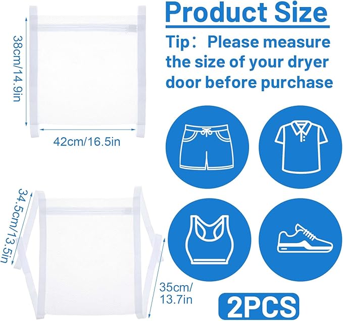 2Pcs Shoe Washing Machine Bag, Laundry Shoe Bag for Washer and Dryer, Reusable Sneaker Wash Dry Net Bags with Strap And Zipper Shoes Dryer Bags Laundry Accessories14.9 x16.5 Inch