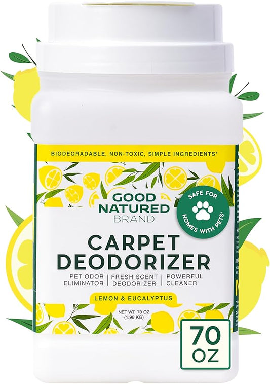 Good Natured Brand | Carpet Deodorizer & Freshener Powder | 70 oz Pet Odor Eliminator for Strong Odor & Pet Urine | Fresh Natural Lemon & Eucalyptus Scent | Safe for Homes with Pets
