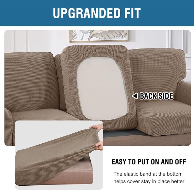 H.VERSAILTEX Multi-Pieces Sofa Covers Stretch Couch Covers Form Fitted Seats and Back Cushions Covers (3 Seat Covers Plus 3 Back Cusion Covers, Bonus 2 Armrest Covers), Macchiato