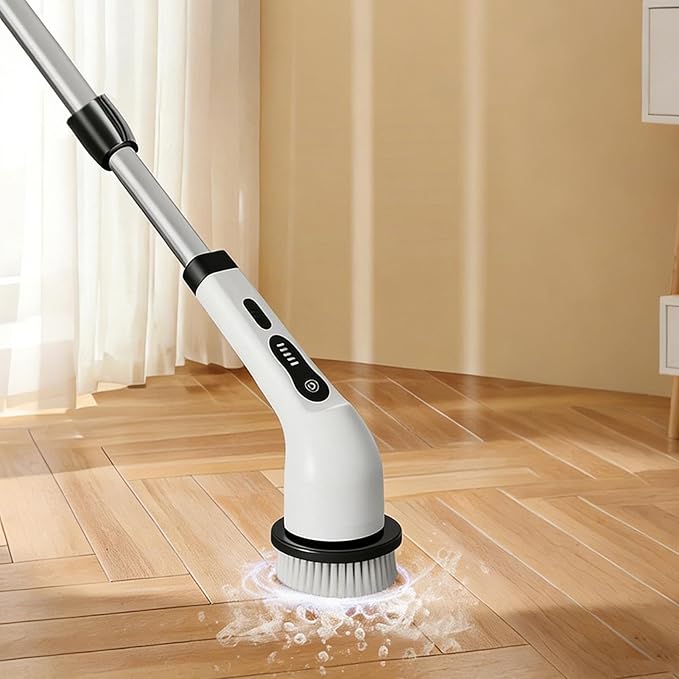 Electric Cleaning Brush, Cordless Rechargeable, 124x14x9cm, Power Scrubber Tool, Household Spïn Brush, Adjustable Handle, for Kitchen Home Shower Floor Tile