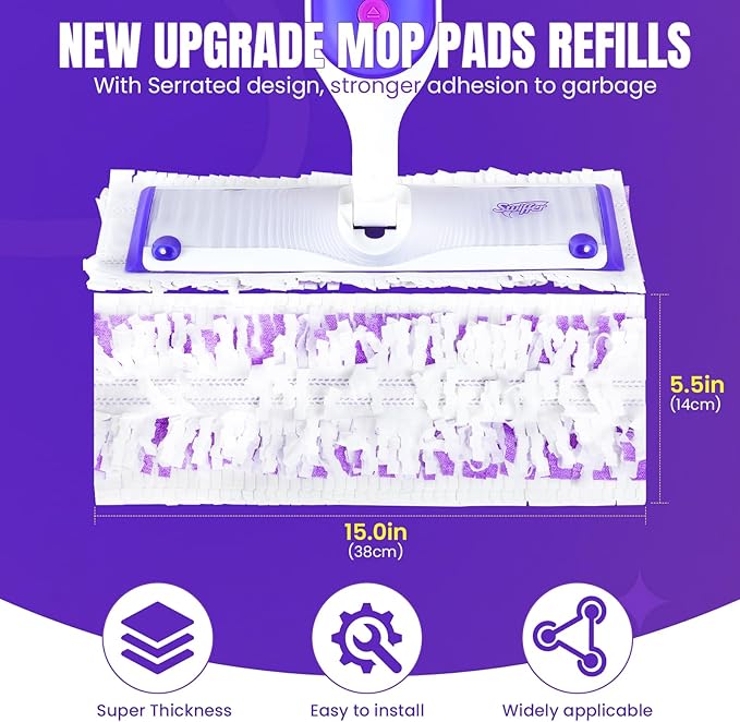 100 Pcs 5X Cleaning Disposable Power Mop Pads Refills Compatible with Swiffer PowerMop Unscented 14-Layer Heavy-Duty Multi-Surface Replacement Mopping Refill Pad for Floor Surface Cleaning