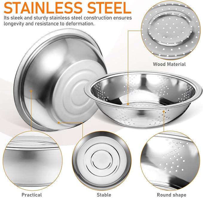 Stainless Steel Wash Basin with Drain Basket and Built-in Shredder Slicer Multifunctional Kitchen Colander for Washing and Draining Fruits and Vegetables 10X10X2.7 Inches