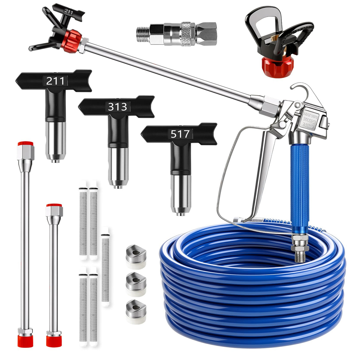 Airless Paint Sprayer Gun Kit, 3600 PSI, 25 ft Hose, 14PCS - Image 1