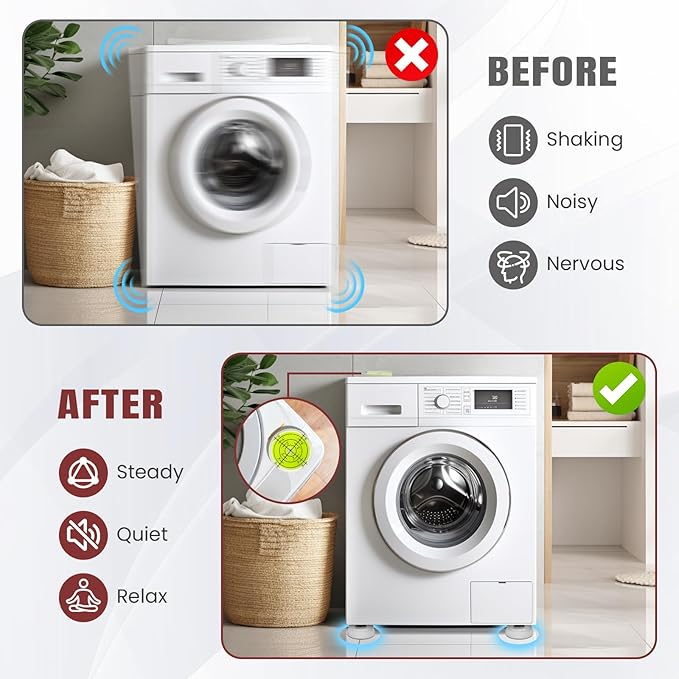 Anti Vibration Pads for Washing Machine and Dryer, Transparent PU Washer Vibration Pads with Anti-Vibration Feet, Rubber Vibration Pad Washing Machine Pads for Noise Reduction