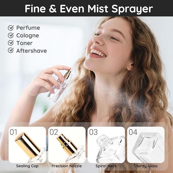Segbeauty 20pcs 1oz Glass Perfume Spray Bottle Refillable, Empty Travel Cologne Sprayer, 30ml Travel Atomizer Sprayer for Perfume Glass Spray Bottles, Bulk Fine Mist Atomizer with Dispensing Tool