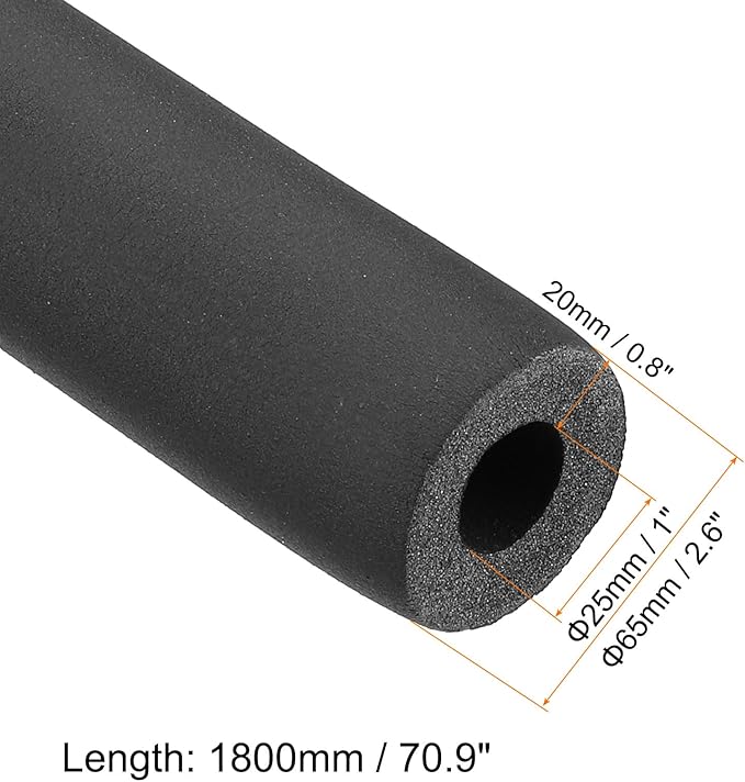 PATIKIL 70.9" L x 1" ID x 0.8" T Pipe Insulation Foam Tube, Water Pipe Insulation Tubing Heat Preservation for Plumbing Water AC Pipe Sprinkler Spigot, Black