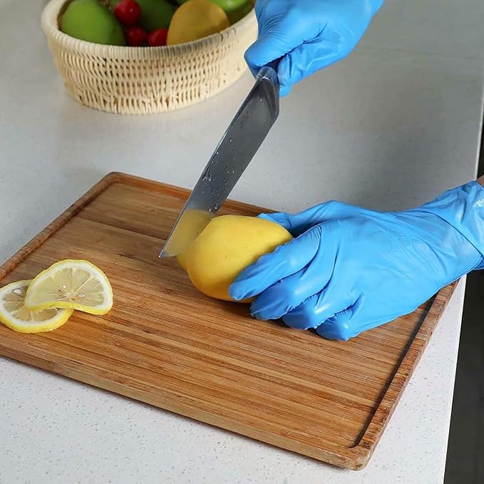 Disposable Gloves Medium, Nitrile and Vinyl Blend Material Gloves, Latex Free, 4 Mil 200 Pc Food Grade Glove for Cleaning, Food Prep, Hair Dye, Tattoo, Blue