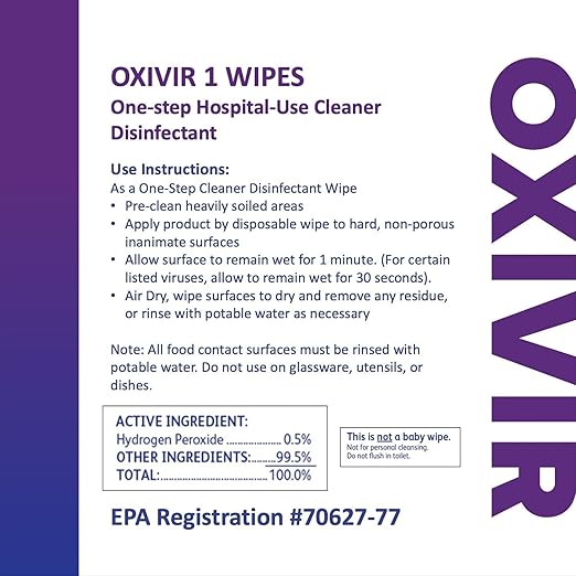Oxivir Diversey 1 100850923 Disinfectant Cleaning Wipes, Pre-Moistened with Accelerated Hydrogen Peroxide AHP, Unscented, 160 Standard 6x7-Inch Wipes, 1-Canister (Pack of 12)