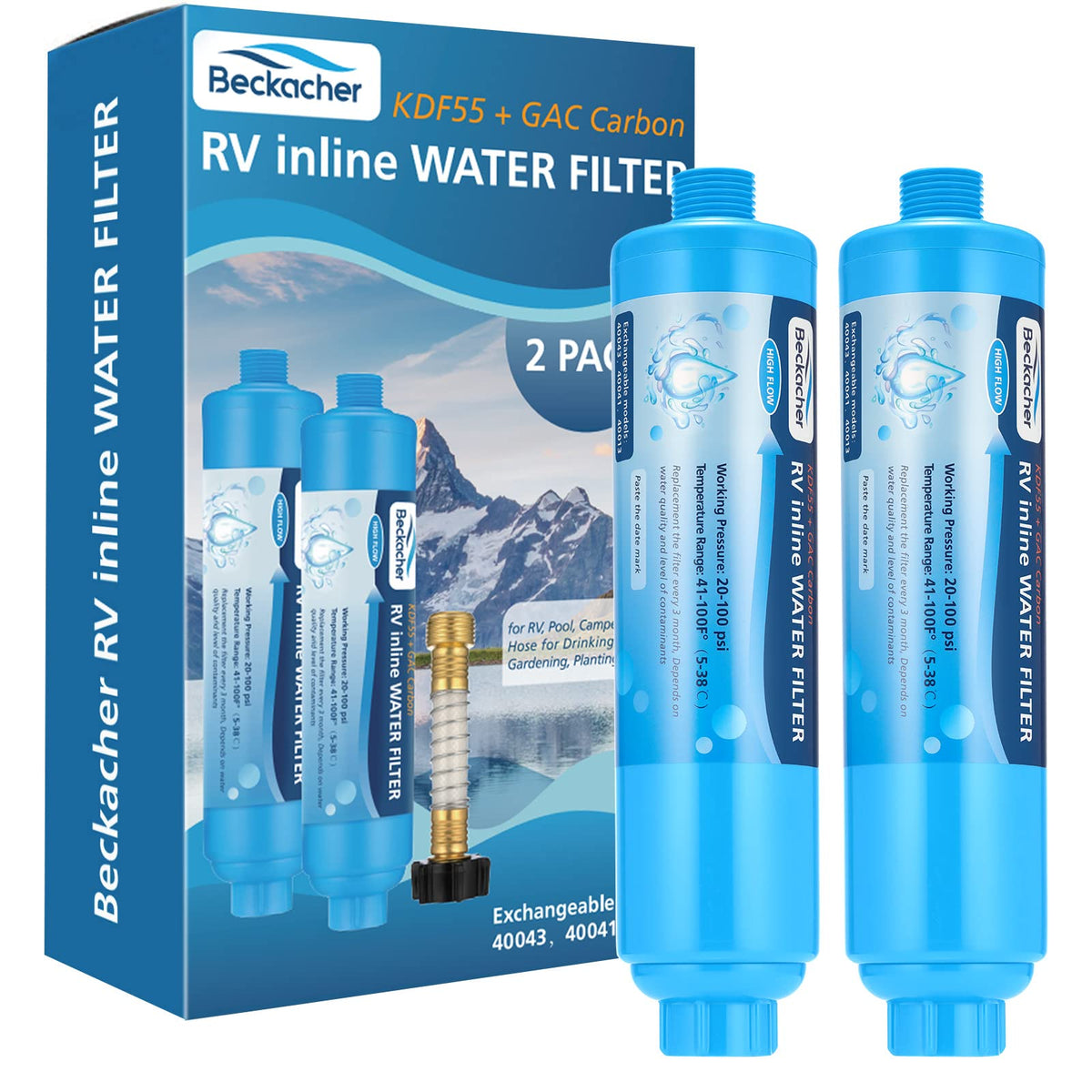 2-pack Advanced RV Inline Water Filter with Flexible Hose - Image 1
