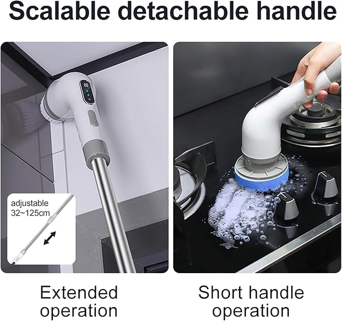 Cordless Cleaning Brush Scrubber for Home, Electric Spin Scrubber, 9 Replaceable Brush Heads, 50Mins Work Time, 3 Adjustable Size, 3 Strong Speeds for Bathroom Shower Bathtub Car Glass, Black Color