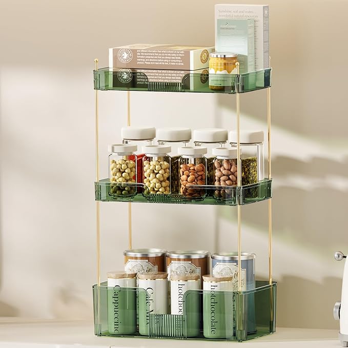 3 Tier Bathroom Organizer Countertop Makeup Perfume Tray Skincare Organizer for Bathroom Dresser Vanity (Green)