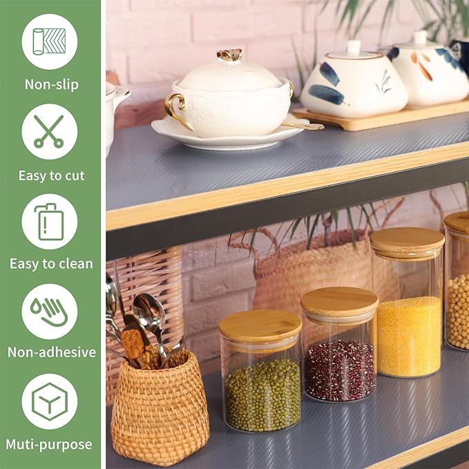Shelf Liners 12 inch x 20 ft Kitchen Cabinets Liner Non-Stick Drawer Mats EVA Protector Shelving Cupboard Lining (Gray, 12 inch x 20 ft)