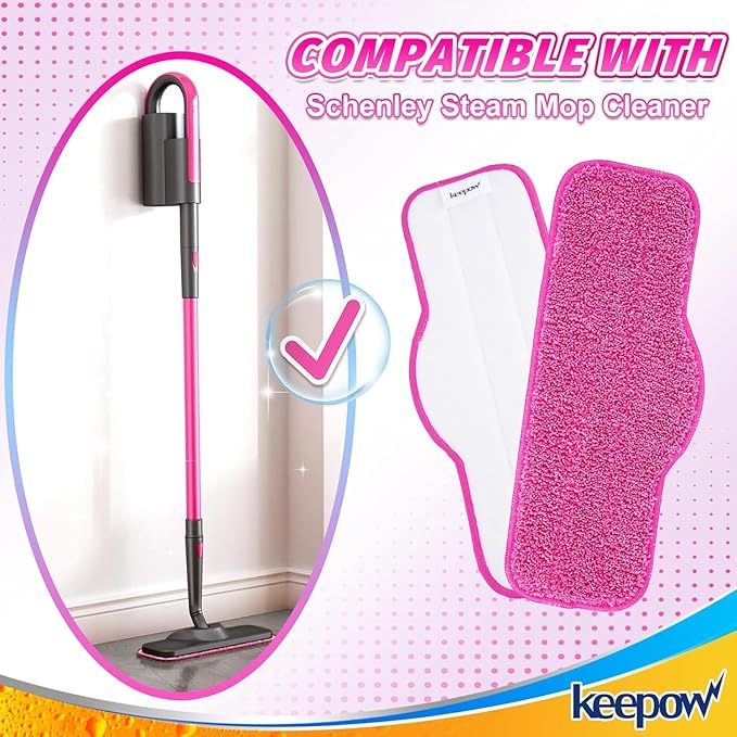 KEEPOW 8 Pack Reusable Microfiber Mop Pads Compatible with Schenley Steam Mop 7 in 1 Cleaner, Washable Replacement Mop Pads Accessories Steam Mops SLFCSM064 & SLFCSM063 for Multi Floor Cleaning