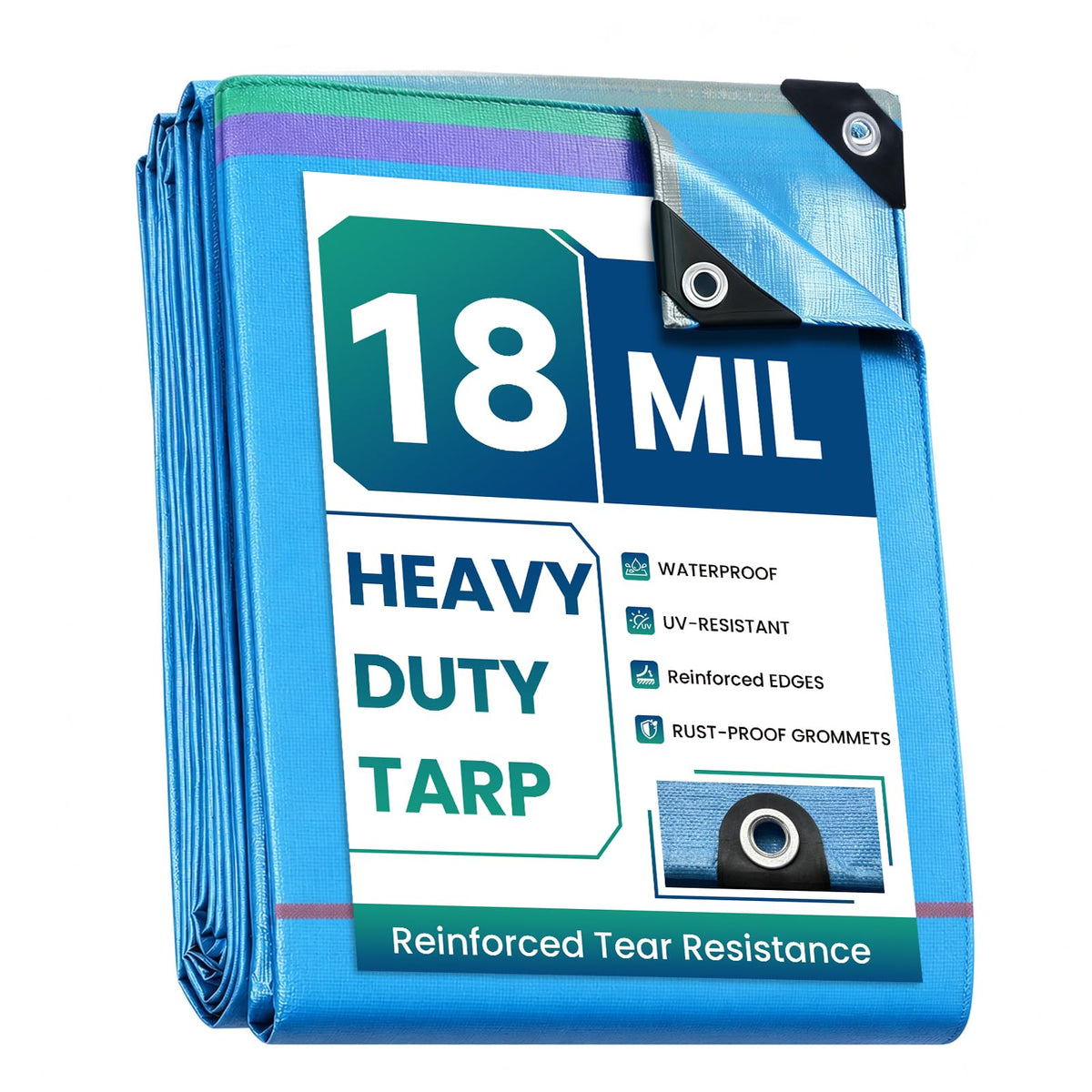 10x12 Ft Tarps Heavy Duty Waterproof with Grommets, 18 Mil - Image 1