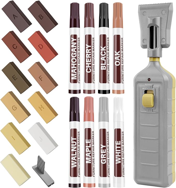 Floor Repair Kit with Heat Pen - 11 Colors Wax Blocks for Quick Wax Melting, Professional Vinyl Laminate Floor Repair Kit, to Restore Scratches, Stains, Cracks, Holes on Floors, Doors, Cabinet