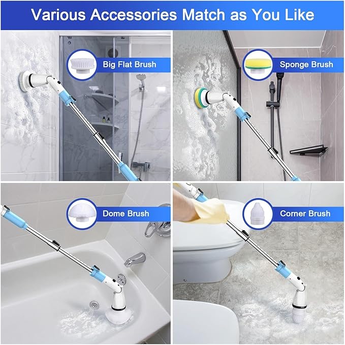 Compatible with TASVAC Electric Spin Scrubber,Cordless Cleaning Brush with 5 Replaceable Heads, Powerful Scrubbing for Bathroom, Tub, Tile, Floor, Kitchen(Black,EU)