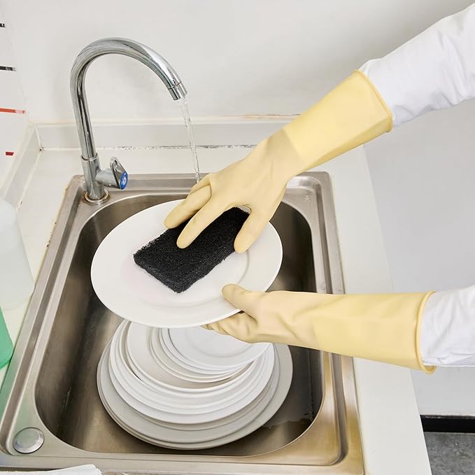 Restaurantware Cleaning Gloves Case of 10 Rubber 22 mil Household Gloves Chemical-Resistant Puncture-Resistant Abrasion-Resistant Yellow