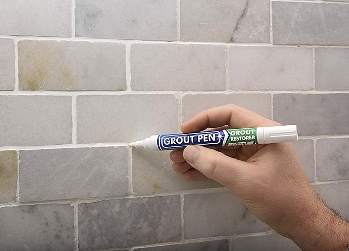 Grout Pen Tile Paint Marker: Grey 1 Pack and 2 Pack White with Extra Tips (Narrow, 5mm) - Waterproof Tile Grout Colorant Marker for Cleaner Looking Floors & Whitener Without Bleach