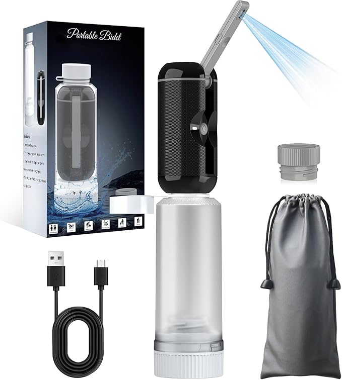 Portable Bidet for Travel,Rechargeable Travel Bidet Sprayer with Adaptor, Waterproof High Pressure Handheld Bidet for Women Men Personal Hygiene,Black
