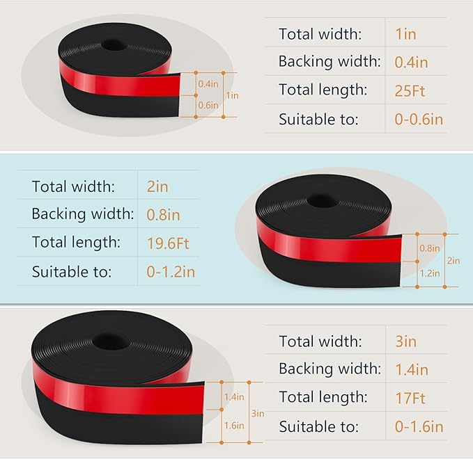 【2026 New Upgrade】 Wide Silicone Weather Stripping Door Seal with Strong Adhesive 2" x 20 ft, Draft Stopper for Garage, Shower & Sliding Doors - Gap & Under Door Protection, Black