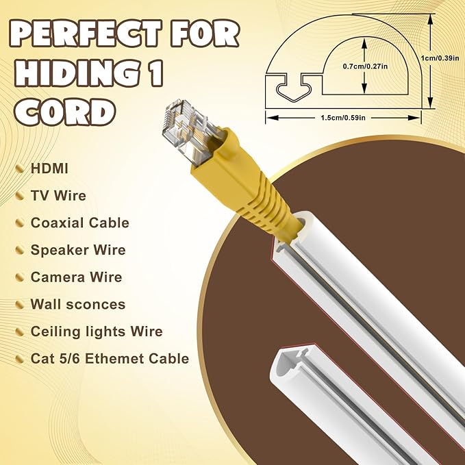 Wall Cord Hider 118 Inch, Self Adhesive Cable Hider Cord Cover for Wires, Flexible Wire Cover Cable Raceway for Cord Management W0.59 H0.39in White