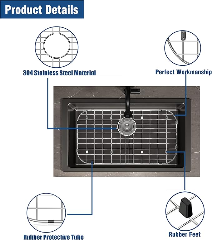Kitchen Sink Grid 26" x 14", LOCVCDA Sink Protectors for Kitchen Sink with Rear Drain, Sink Bottom Grid, Stainless Steel Sink Protector, Sink Grate for Bottom of Kitchen Sink (26" x 14" - Rear Drain)