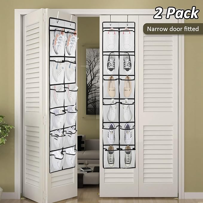 2PK 12 Large Pockets Over Door Hanging Shoe Organizer