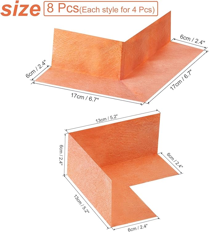 uxcell 8pcs Inside Waterproofing Corner Shower Seamless Corner Cover, Outside Polyethylene Seamless Corner for Bathtub and Steam Room, Orange (Inside+Outside)