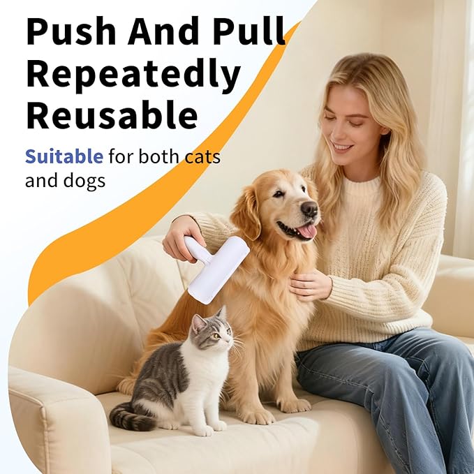 Pet Hair Remover, Reusable Self-Cleaning Lint Roller with Trash Bin for Sofa, Furniture, Carpet, Cat and Dog Hair Removal Tool (Blue)