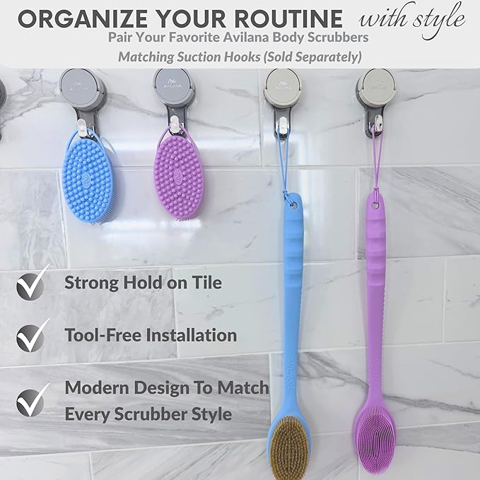 Avilana Back Scrubber for Shower,19 inch Silicone Body Scrubber with Handle, Shower Back Scrubber for Men and Women, Back Brush for Shower, Loofah with Handle Shower Brush