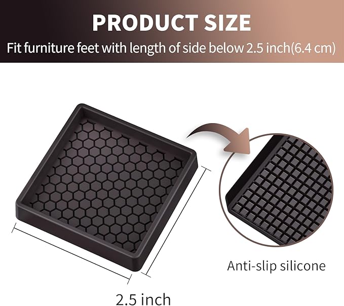 Ezprotekt Non Slip Furniture Pads, 8 Pcs 2.5" Anti Skid Rubber Furniture Caster Cups, Anti-Slip Furniture Coasters for Hardwood Floors, Anti Slide Floor Protectors for Bed Couch Stoppers (Brown)