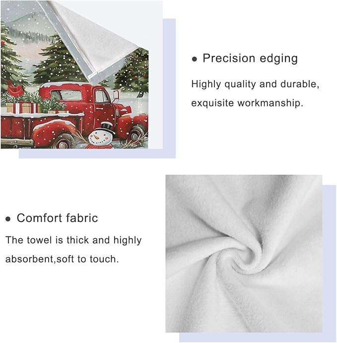 Pfrewn Snowman Red Truck Xmas Tree Towels Set of 3 Christmas Winter Bathroom Towel Soft Absorbent Bath Hand Towels Washcloth Guest Towel Sets Merry Christmas Xmas Bathroom Decor Gifts