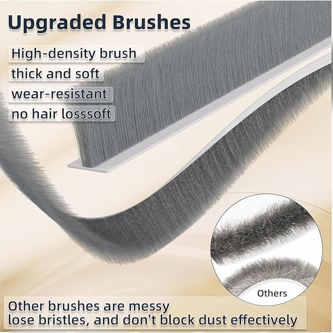 39-inch Door Draft Stopper with Brush - Adhesive Weather Stripping Seal for Exterior/Interior Doors | Under Door Sweep Blocks Drafts, Noise & Dust | Fits 1/4"-1" Gaps (Grey)
