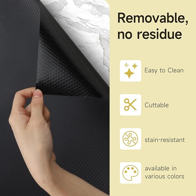 WochiTV Adhesive Shelf Liner 30 X 120 Inches Peel and Stick Kitchen Liner for Cabinets, Drawers Removable Protector Mat Waterproof Contact Covering for Dresser Pantry Countertops Shelves, Black