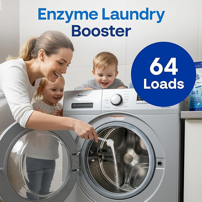Earth Breeze Enzyme Laundry Booster Powder – 2lbs (64 Loads) - Powerful 4-in-1 Bio-Enzyme Formula Deep Cleans, Tackles Odors, Fights Stains and Brightens Whites - No Harsh Chemicals – Made in USA