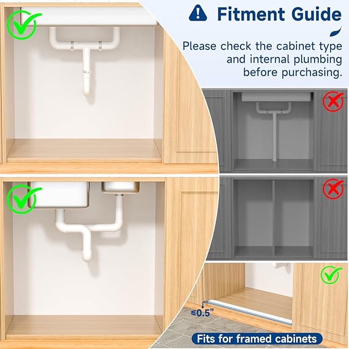 Insputer Upgrade Expandable Under Sink Organizer, 2 Tier Metal Under Cabinet Storage with 3 Slide Rails, Height Adjustable, Thickened Pull Out Drawer Shelf for Bathroom, Kitchen, Laundry, Pantry