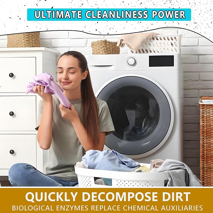 Bio Enzyme Laundry Booster Powder - Ultra-Concentrated Stain & Odor Remover for Whites & Colors | Oxygen Bleach Alternative | Non-Toxic, Biodegradable Formula | Works in All Washing Machines (16 oz)