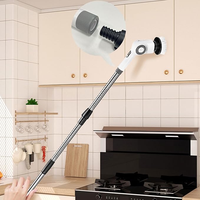 Zunate Electric Spin Scrubber, 7 in 1 Electric Scrubber, IPX7 Water Proof, 3 Speed Adjustable, Cordless Cleaning Brush Extension Handle 7 Replaceable Heads for Bathroom