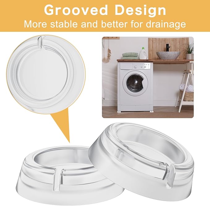 DEWEL Anti Vibration Pads for Washing Machine, Washer and Dryer Pedestals Hard Wearing Round Rubber Anti Vibration Pads for Anti Slip & Noise-reducing Protects Laundry Room Floor (4 Pcs)