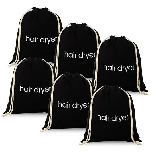 3 | 6 | 8 Pack Hair Dryer Bags Drawstring Bag Container Hairdryer Bag for travel bathroom (6 PCS, Black)