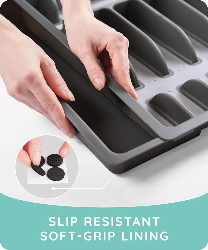 JULY HOME Expandable Kitchen Drawer Organizer - Plastic Flatware Utensil Holder Cutlery Tray Multipurpose Organizer,Tip-Out Trays