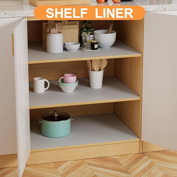 FLPMIX Kitchen Cabinet Shelf Liner: Light Gray Waterproof Kitchen Drawer Liner 12"x 120" - Easy to Cut Non-Adhesive Bathroom Cupboard Mat for Pantry Shelves