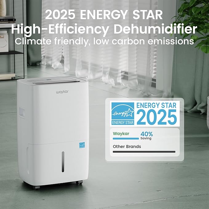 Waykar 120 Pints Energy Star Dehumidifier for Spaces up to 6,500 Sq. Ft at Home, in Basements and Large Rooms with Drain Hose and 1.14 Gallons Water Tank