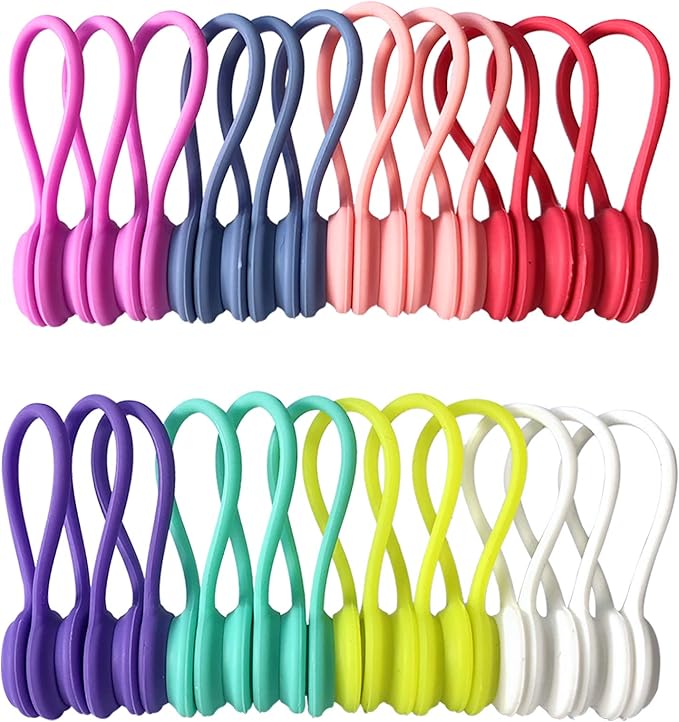 Motiloo 36 Pack Reusable Silicone Magnetic Cable Ties Clips Pack Earbuds Cords Organizers Bookmark Whiteboard Noticeboard Fridge Magnets Cable Manager Keeper Ties for Kitchen Office School
