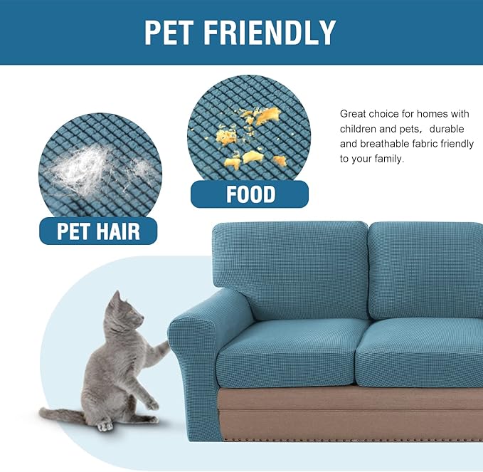 H.VERSAILTEX Multi-Pieces Sofa Covers Stretch Couch Covers Form Fitted Seats and Back Cushions Covers (3 Seat Covers Plus 3 Back Cusion Covers, Bonus 2 Armrest Covers), Storm Blue