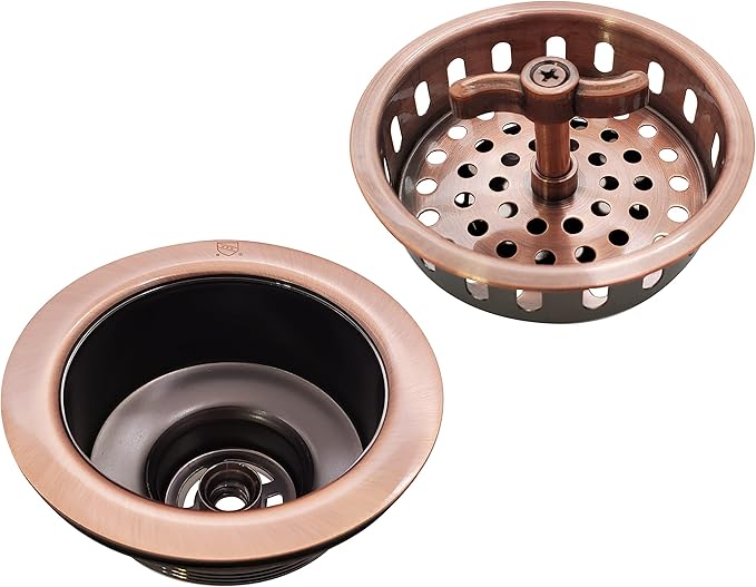 Westbrass Wing Nut Style Large Kitchen Sink Basket Strainer, 2 Pack, Antique Copper, D2135-11