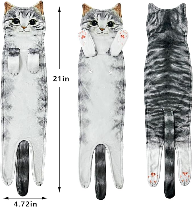 PAT JUUMG Funny Cat Hand Towels for Bathroom Kitchen Decor, Cute Decorative Hanging Face Towels, Super Absorbent Soft, Housewarming Gift, Cat Lovers Gifts for Women (2 Pack)